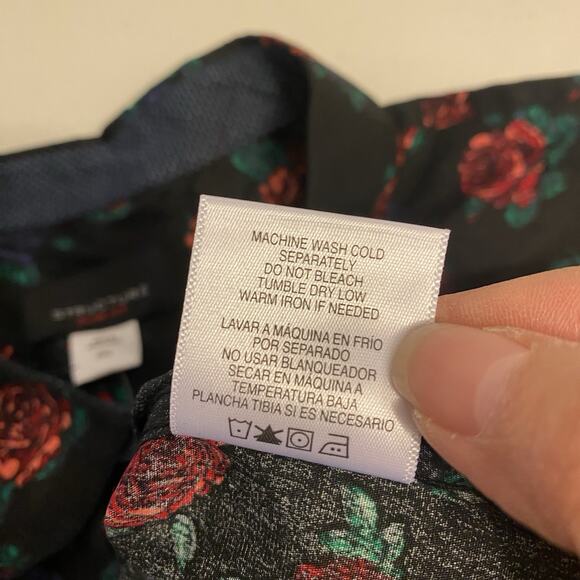 New Y2K Structure SlimFit Men XXL Cotton ButtonUp Shirt ShortSleeve Black Floral - Picture 5 of 8